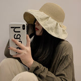 Women Bucket Hat Bow Straw Hat