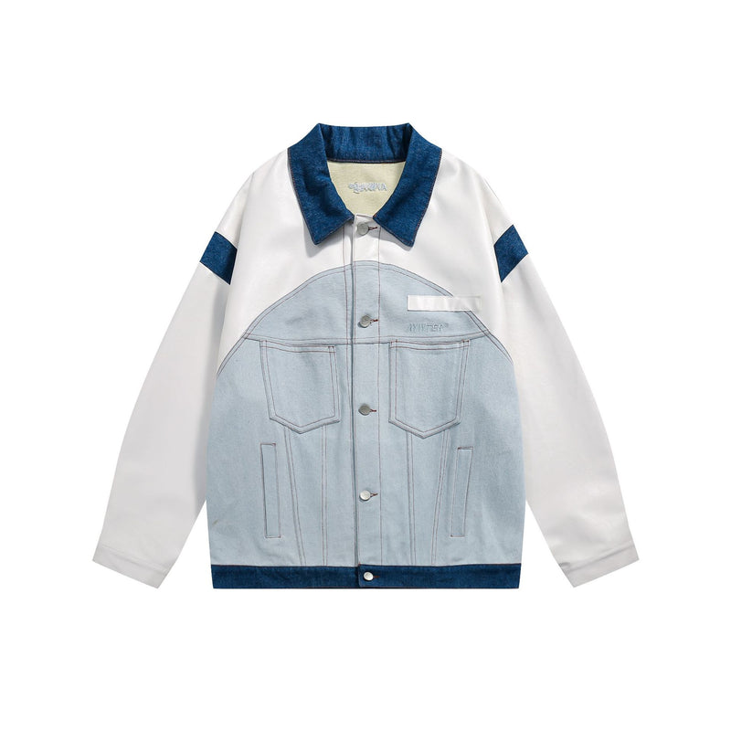 Men Denim Jackets Fall Color-Blocking Denim Jacket for Men and Women