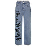 Julia Fox Low Rise Jeans Fashion Personalized Printed Loose Casual Pants