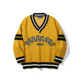 Men Sweater Letter Jacquard Color Matching Sweater Men's Pullover