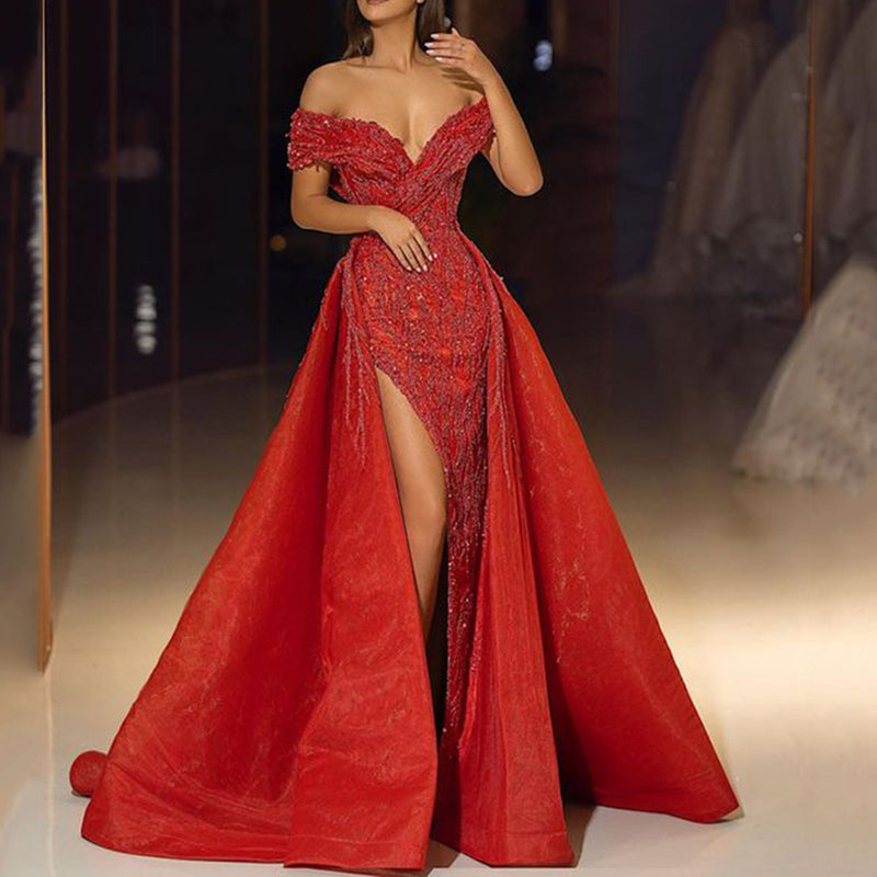 Long Homecoming Dresses Women's Single Sexy Dress Trailing Slim-Fit Evening Dress