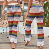 Coachella Music Festival Outfits Beach Women's Clothing Vacation Sun Protection Colored Mosaic Knit Casual