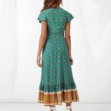 Gypsy Style Dresses Green Temperament Long Dress Slimming Printed