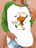 Halloween Costumes Pattern Printing Capless round Neck Contrast Color Sweatshirt Female
