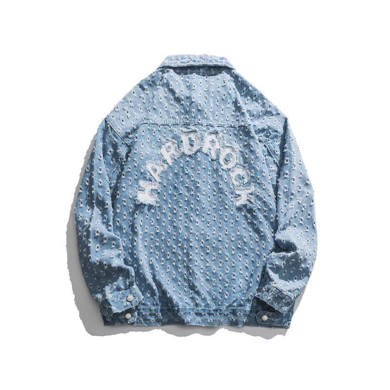 Man Fall Outfis Autumn Personalized Ripped Denim Jacket Men's Loose Leisure Workwear Coat