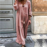 Gypsy Style Dresses Casual Printed V-neck Lace-up Long Sleeve