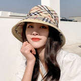 Vintage Check Bucket Hat Straw Sun Bucket Hat