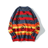 Men Sweater Rainbow Striped Color Matching Sweater Men's Pullover Sweater