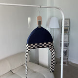 Red Beanie Hat Chessboard Plaid Flight Helmet Women's Winter Ear Scarf Knitted Hat