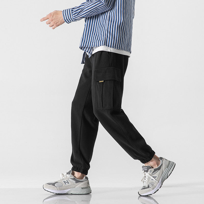 Man Fall Outfis Autumn Solid Color Simple Multi-Pocket Workwear Sweatpants Men Loose Casual Jogger Pants