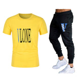Vlone T Shirts & Pants 2 Piece Set Men'S Suit Summer T-Shirt Short Sleeve Trousers Sports And Leisure