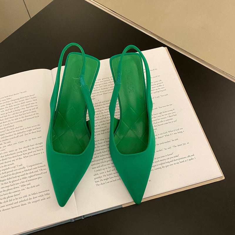 Nude Low Block Heel Pointed Stiletto Heel Temperament