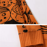 Men Sweater Cartoon Jacquard round Neck Sweater Men Harajuku Style Trendy Brand round Neck Sweater Autumn