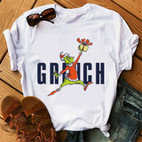 Men and Women Grinch Shirt Christmas Loose Grinch Printed Short Sleeve