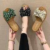 Women Open Toe Sandals Flats Summer Bowknot Polka Dot Fashion Sandals