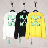 Off White Sweatshirts Autumn And Winter Green Lightning Arrow Pattern Round Neck Sweater