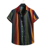 Camp Collar Shirt Striped Shirt Lapel Short Sleeve