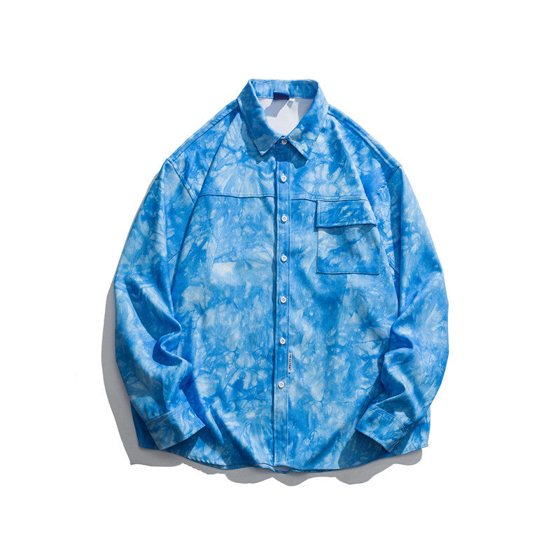 Man Fall Outfis Tie-Dyed Long-Sleeved Shirt Loose Casual Shirt
