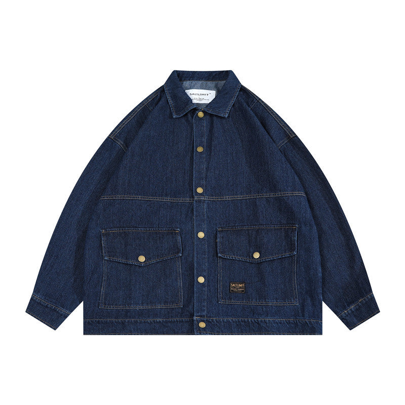 Man Fall Fall Vintage Washed Denim Jacket Loose Cargo Jacket