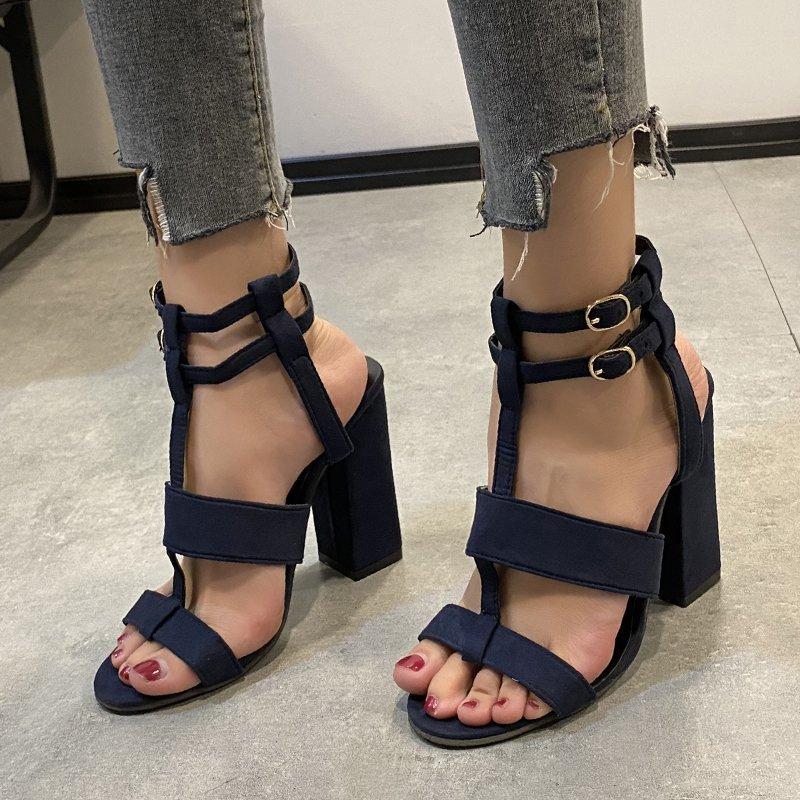 High Heels Ladies Sands Plus Size Summer Hollow High Heel Chunky Heel Stylish Women's Sandals