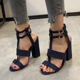 High Heels Ladies Sands Plus Size Summer Hollow High Heel Chunky Heel Stylish Women's Sandals