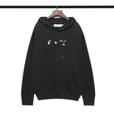 off White Hoodie Green Arrow Print Pullover Loose Hooded Sweater