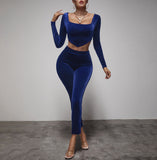 Velour Tracksuit round Neck Handkerchief Hem Velvet Solid Color Suit