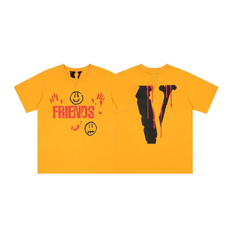 Vlone T Shirt Printed Yellow T-Shirt Loose Cotton Casual Short Sleeve Summer