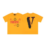Vlone T Shirt Printed Yellow T-Shirt Loose Cotton Casual Short Sleeve Summer