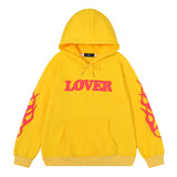 Kanye West Sunday Service Hoodie Autumn And Winter Lover Letter Three-Dimensional Flame Puff Print Velvet Padded Hooded Sweatshirt