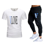 Vlone T Shirts & Pants 2 Piece Set Men'S Suit Summer T-Shirt Short Sleeve Trousers Sports And Leisure
