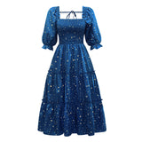 Coachella Music Festival Outfits Summer Square Collar Backless Lantern Floral Women's Dress