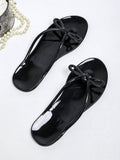 Women Open Toe Sandals Flats Summer Bowknot Transparent Clip Toe Flat Beach Shoes