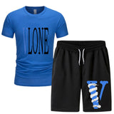 Vlone T Shirts & Shorts 2 Piece Set Men 'S Summer Printed Sports Short-Sleeved T-Shirt Set