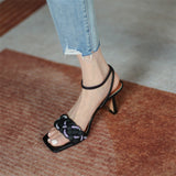 Low Heel Wedding Shoes Women's Leather Shoes Straw Open Toe High Heel Sandals