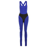 Women's Spring Clothing Fashion Color Contrast Stitching High Waist Tight Sleeveless Sports Fitness Jumpsuit