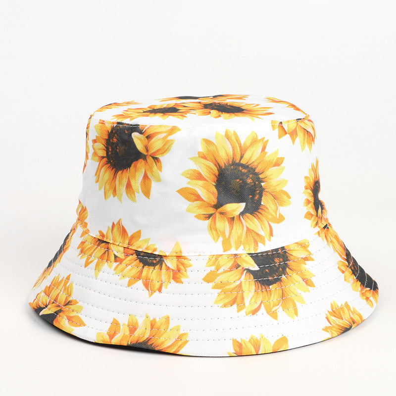 Bucket Hat Fishing Cap Cotton Print Fisherman Hat SUNFLOWER Sunflower Duplex Printing