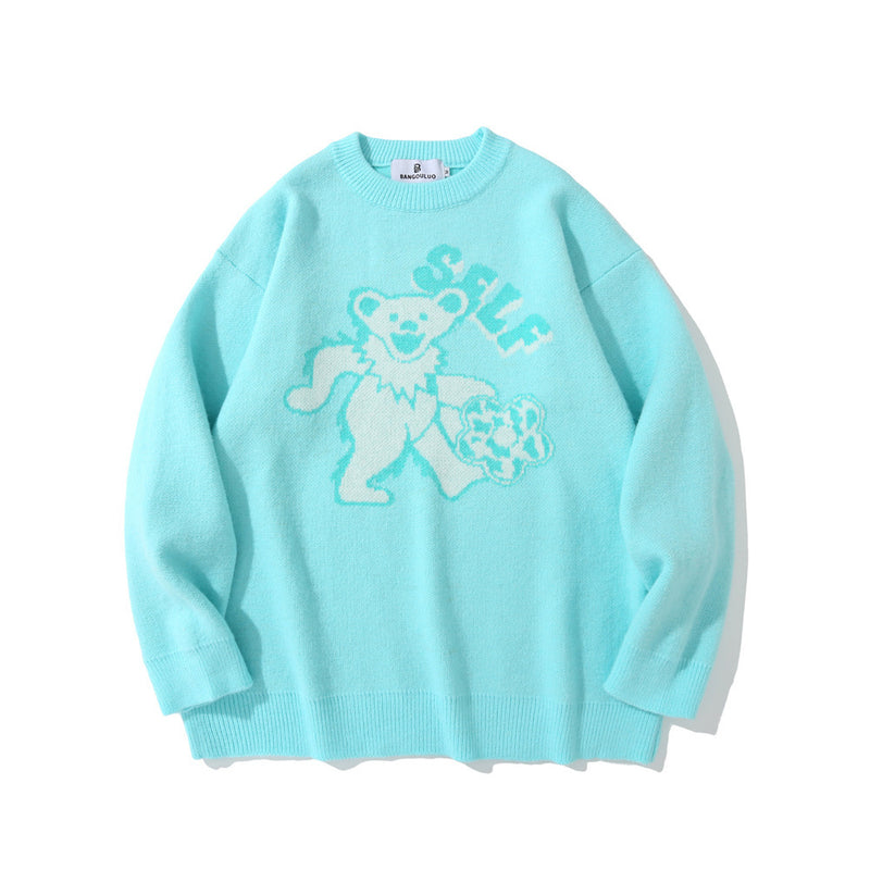 Men Sweater Cartoon Bear T-shirt Knitwear Men Loose Pullover