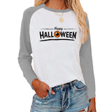 Halloween Costumes Pattern Printed Raglan Color Contrast Long Sleeve T-shirt Women