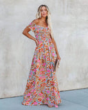 Gypsy Style Dresses High Waist Floral Print off-the-Shoulder Dress