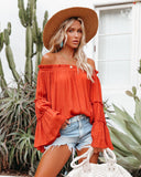 Coachella Music Festival Outfits Solid Color Bell Sleeve off-Neck Sexy Spring and Summer Fashion Loose T-shirt