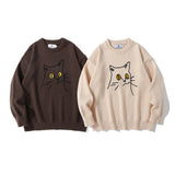 Men Sweater Cat Embroidered Knitwear Sweater Men's Pullover Top