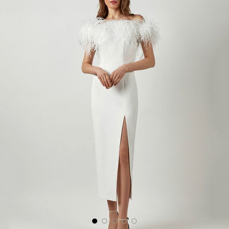 Lady Gaga Dress Off-Shoulder Evening Dress Feather Socialite Dress Temperament Long Dress