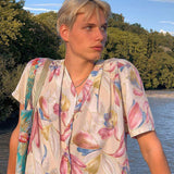 Rave Outfits Men T Shirt Casual Drape Flower Shirt