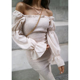 Skin Tight Long Dresses Women's Clothing Sexy off-the-Shoulder Long Sleeve Slim Fit
