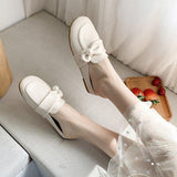 Women Open Toe Sands Flats Spring/Summer Fashion Pearl Buckle Bow Lazy Slippers