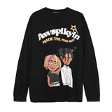 Man Fall Outfits Sweater Thin Hip Hop Retro Cartoon Print High Street Pullover Long Sleeve Top