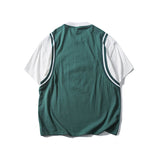 Men T Shitrs Letter Printing Round Neck False Two Pieces Ball Uniform