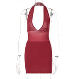 Maxi Burgundy Dress Formal Spring Women's Sexy Backless Halter V-neck Fashion Slim Dress