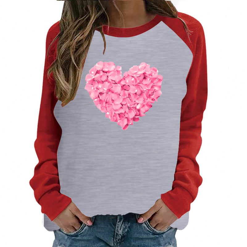 Valentine's Day T Shirt Petals Heart Printing Women's Tops Loose Casual